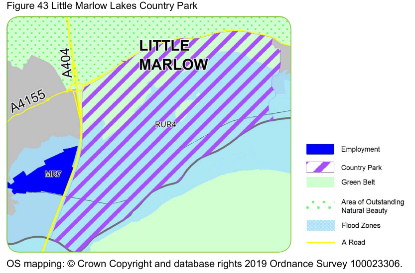 Map of he Little Marlow Lakes Country Park from the 2019 Local Plan